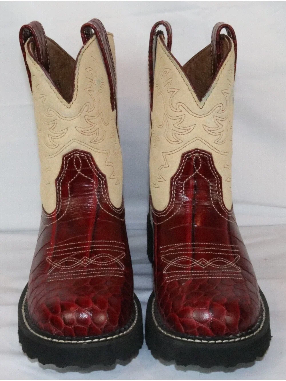 Ariat Fatbaby 14709 Women Red Croc Embossed Leather Western Boots 5.5B Tan Suede